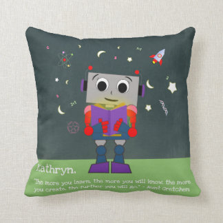 Vibrant Girl Robot Reading Pillow Add Custom Quote Kussen