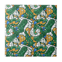 Vibrant Gold and Green Cartoon Mosaic Tegeltje
