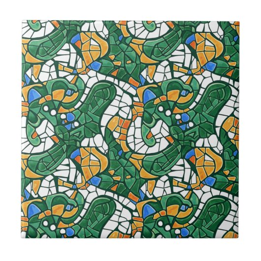 Vibrant Gold and Green Cartoon Mosaic Tegeltje (Voorkant)