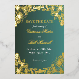 Vibrant Gold Floral Wedding Save The Date Card Folie Uitnodiging