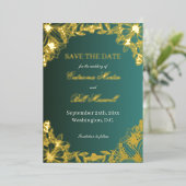 Vibrant Gold Floral Wedding Save The Date Card Folie Uitnodiging (Staand Voorkant)