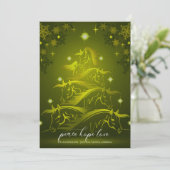 Vibrant Gold Green Abstracte kerstpaarden Feestdagenkaart (Staand voorkant)