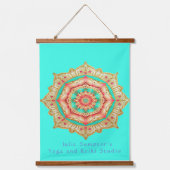 Vibrant Gold Turquoise Blue en Coral Aum Mandala Hangend Wandkleed (Voorkant)