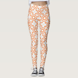 Vibrant Golden Orange Geometric Floral Leggings