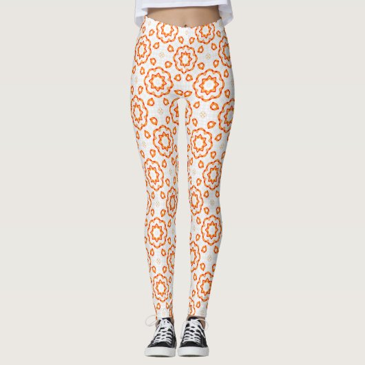 Vibrant Golden Orange Geometric Floral Leggings (Voorkant)