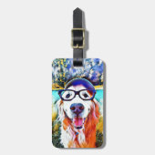 Vibrant Golden Retriever Nerd Glasschilfers Bagagelabel (Voorkant verticaal)