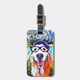 Vibrant Golden Retriever Nerd Glasschilfers Bagagelabel