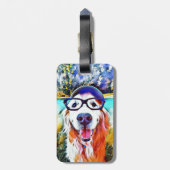 Vibrant Golden Retriever Nerd Glasschilfers Bagagelabel (Achterkant verticaal)