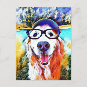 Vibrant Golden Retriever Nerd Glasschilfers Briefkaart