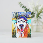 Vibrant Golden Retriever Nerd Glasschilfers Briefkaart (Staand voorkant)