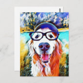 Vibrant Golden Retriever Nerd Glasschilfers Briefkaart (Voorkant / Achterkant)