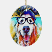 Vibrant Golden Retriever Nerd Glasschilfers Keramisch Ornament (Rechts)