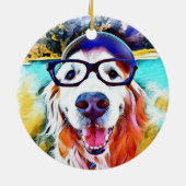 Vibrant Golden Retriever Nerd Glasschilfers Keramisch Ornament (Achterkant)