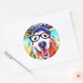 Vibrant Golden Retriever Nerd Glasschilfers Ronde Sticker (Envelop)