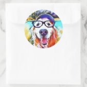 Vibrant Golden Retriever Nerd Glasschilfers Ronde Sticker (Tas)