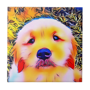 Vibrant Golden Retriever Puppy Psychedelic Art Tegeltje