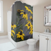 Vibrant golden yellow, zwart-eye Susan, floral Douchegordijn (In situ)