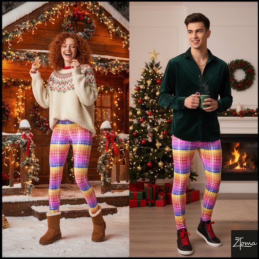 Vibrant Gradient Plaid Horizontal Color Bands Leggings