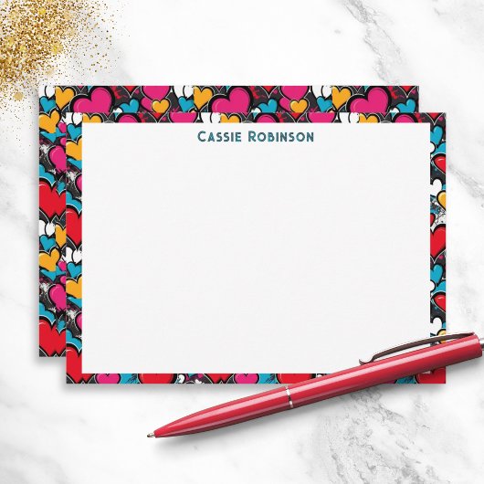 Vibrant Graffiti Hearts Colorful Personalized Notitiekaartje