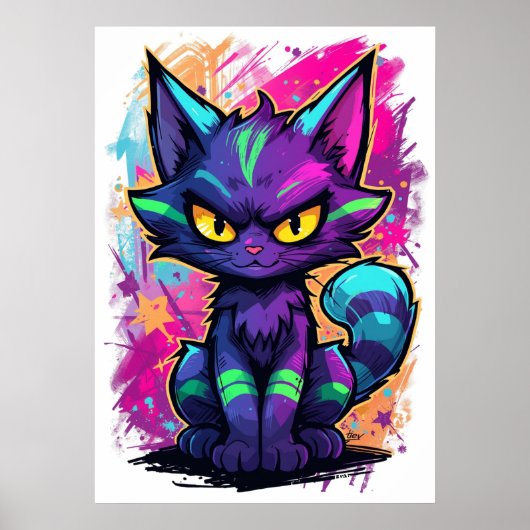 Vibrant Graffiti Street Art Cat Poster (Voorkant)