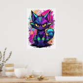 Vibrant Graffiti Street Art Cat Poster (Keuken)