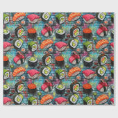 Vibrant Graffiti Sushi Wrapping Paper Cadeaupapier (Vlak)