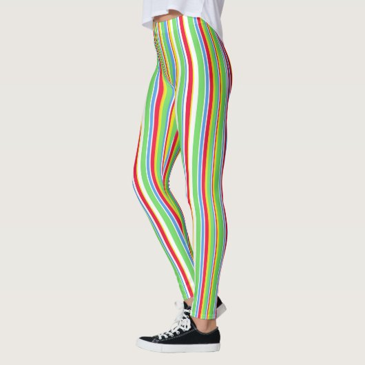 Vibrant Green Blue Red Yellow Striped Leggings (Links)