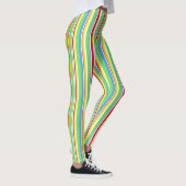 Vibrant Green Blue Red Yellow Striped Leggings (Rechts)