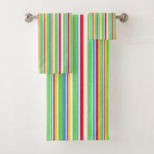 Vibrant Green Blue Red Yellow Striped Towel set