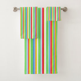 Vibrant Green Blue Red Yellow Striped Towel set Bad Handdoek
