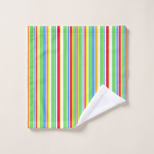 Vibrant Green Blue Red Yellow Striped Towel set Bad Handdoek (Wasdoekje)