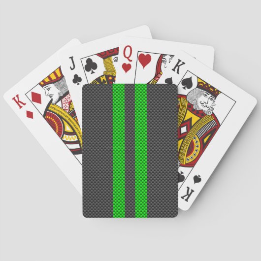 Vibrant Green Carbon Fiber Style Racing Stripes Pokerkaarten (Achterkant)