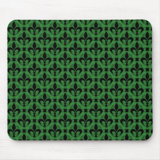 Vibrant Green Fancy Fleur de lis Mousepad Muismat (Voorkant)