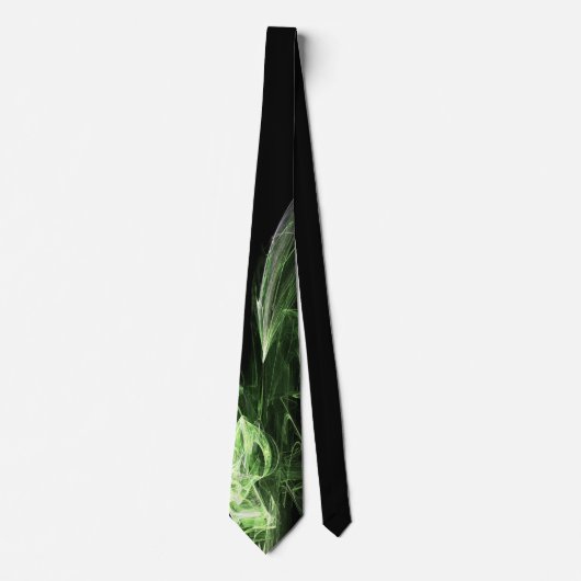 Vibrant Green Fractal Flame Art Black Tie Stropdas (Voorkant)