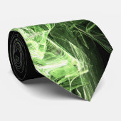 Vibrant Green Fractal Flame Art Black Tie Stropdas (Opgerold)