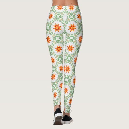 Vibrant Green & Orange Floral Leaf Pattern Legging (Achterkant)