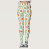 Vibrant Green & Orange Floral Leaf Pattern Legging (Voorkant)