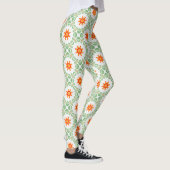 Vibrant Green & Orange Floral Leaf Pattern Legging (Rechts)