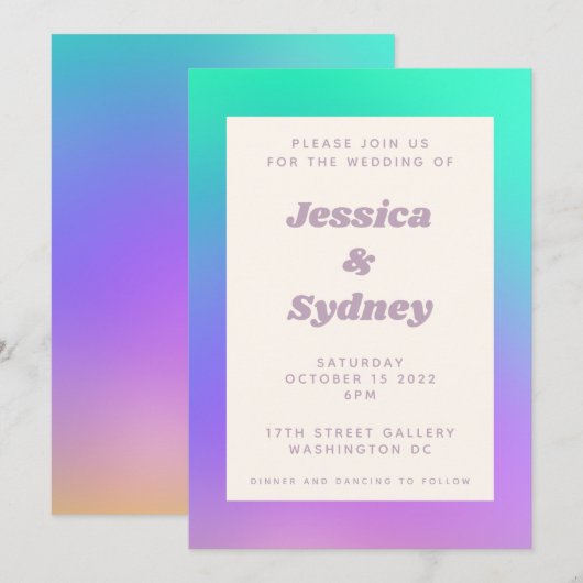 Vibrant Green Paars Abstract gradiënt bruiloft Kaart (Voorkant / Achterkant)