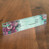 Vibrant Green & Paarse Rozen 3D  script Naambordje (Zijkant)