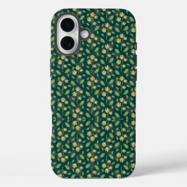 Vibrant Green Pattern with Yellow Flowers & Leaves iPhone 16 Plus Hoesje