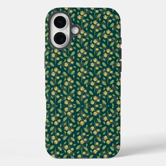 Vibrant Green Pattern with Yellow Flowers & Leaves Case-Mate iPhone Case (Achterkant)