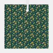 Vibrant Green Pattern with Yellow Flowers & Leaves Glas Ornament (Achterkant)