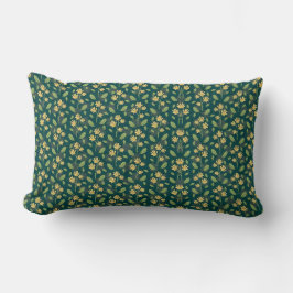 Vibrant Green Pattern with Yellow Flowers & Leaves Kussen