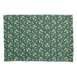 Vibrant Green Pattern with Yellow Flowers & Leaves Kussensloop