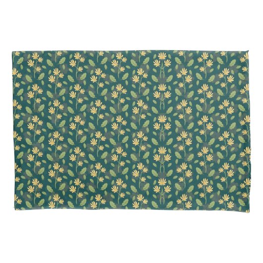 Vibrant Green Pattern with Yellow Flowers & Leaves Kussensloop (Voorkant-Links)