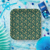 Vibrant Green Pattern with Yellow Flowers & Leaves Papieren Bordje (Feest)