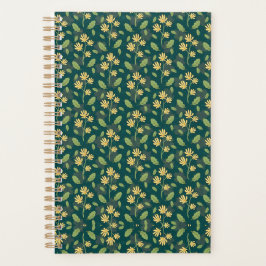 Vibrant Green Pattern with Yellow Flowers & Leaves Planner