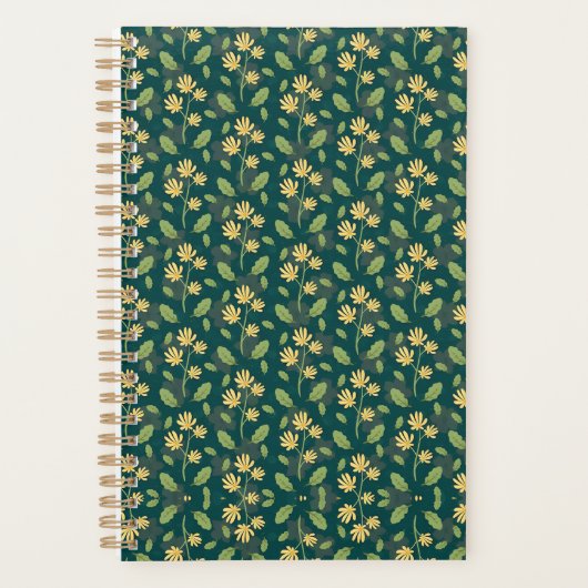 Vibrant Green Pattern with Yellow Flowers & Leaves Planner (Voorkant)