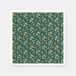 Vibrant Green Pattern with Yellow Flowers & Leaves Servet